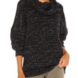 Free People Black Cowl Neck Sweater with Metallic Flecks